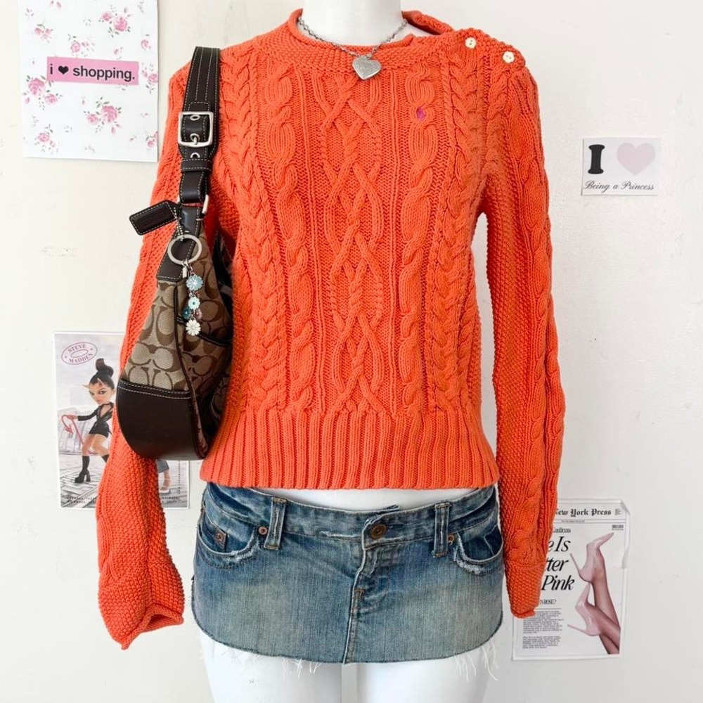 Ralph Lauren Bright Orange Cable Knit Sweater